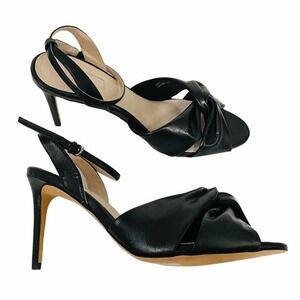 TOPSHOP Sz 41 Black Leather Ankle Strap Heels Knotted Open Toe Stiletto Pumps